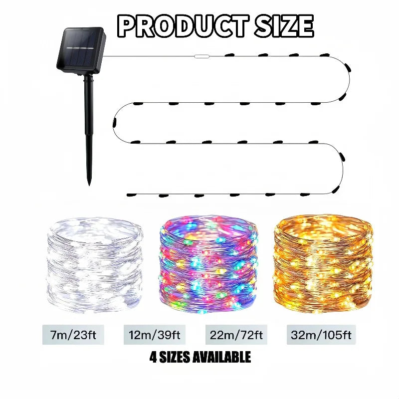 Christmas Lights Decorations LED Solar String Fairy Lights Outdoor Copper Waterproof Solar Garland Decoration Garden Tree Party