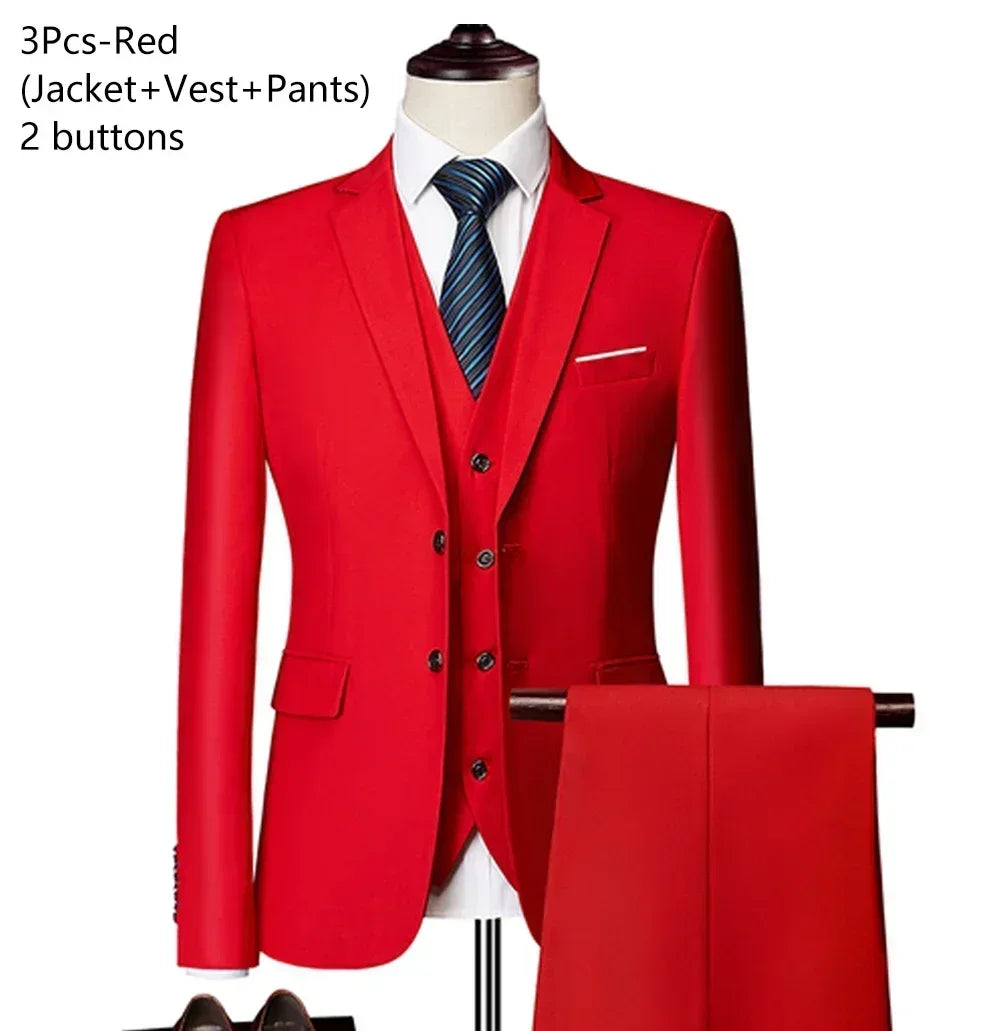Elegant Suits For Men 3 Pieces 2 Set Fashion Classic Casual Full Jackets Vest Pants Blazers Outfit 2026 Formal Costume
