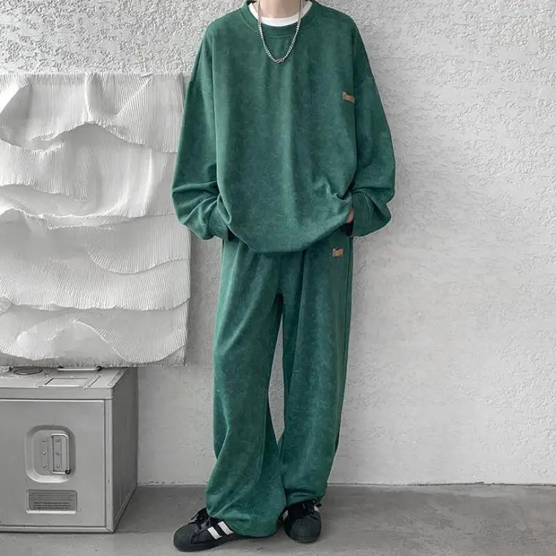 Men's M-XXXXXL Tie-Dye Streetwear Hoodie And Joggers Set Casual round Neck Sweatshirt Long Pants Two-Piece Fall Outfit