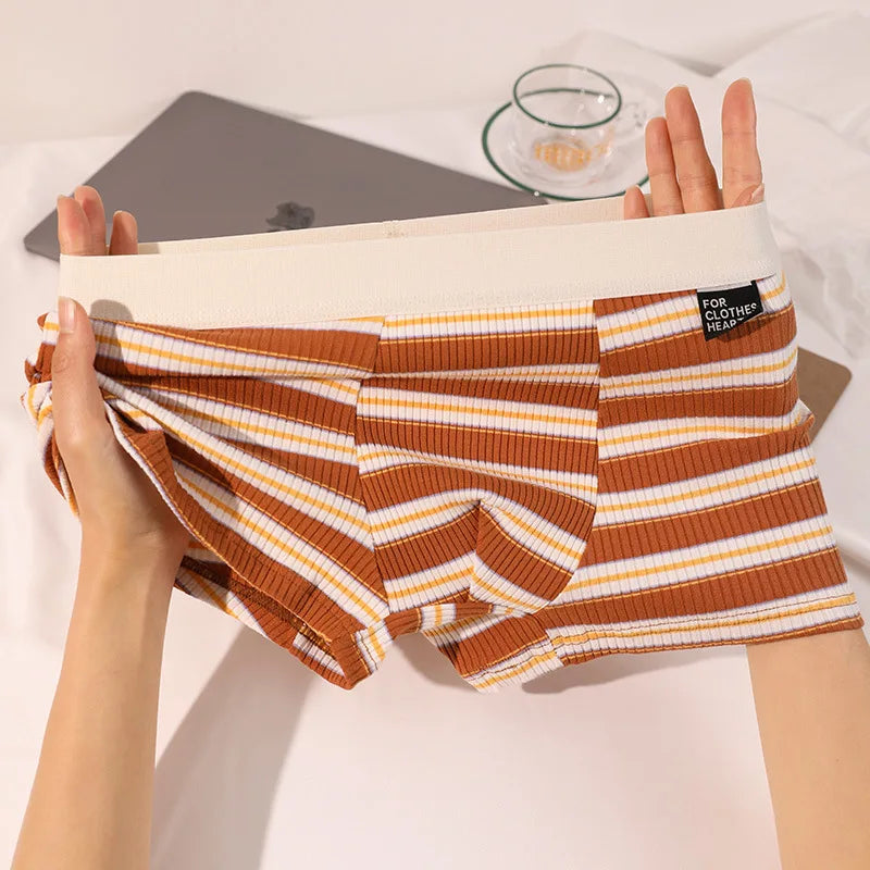 New Men's Underwear: Cotton Boxer Briefs, Plus Size, Mid-Rise, Striped, Breathable Summer Boxer Briefs for Boys, Teen Shorts
