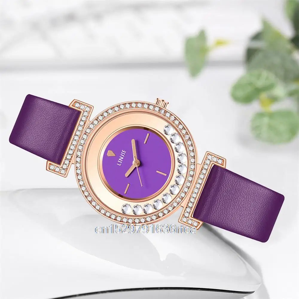 Exquisite Minimalist Women Watches 2024 New Simple Diamond Dial Design Ladies Leather Wrist Watch Casual Gifts Clock for Woman