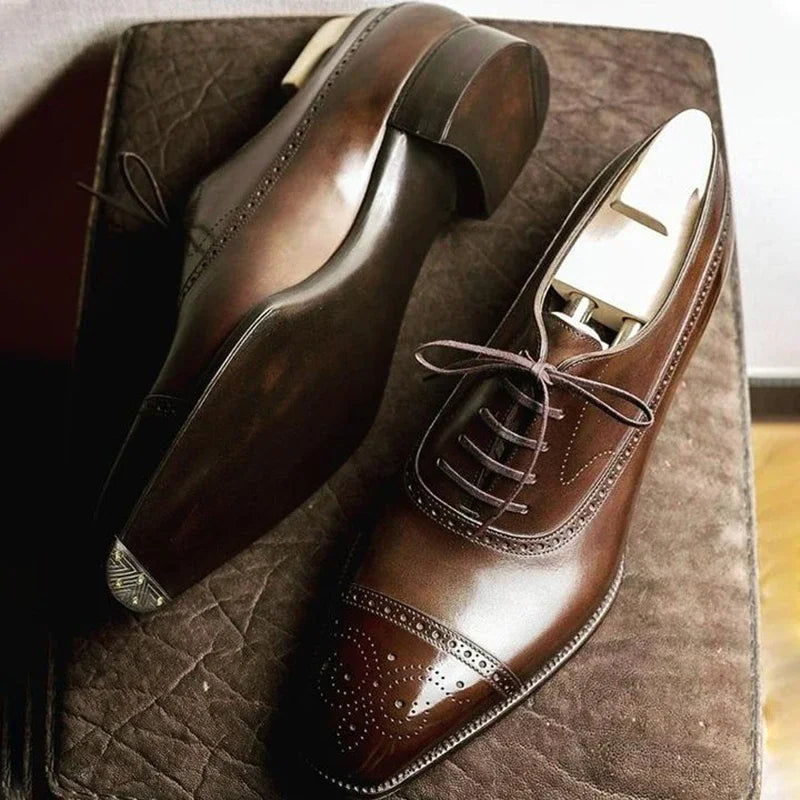 Oxfords Shoes for Men Brown Black Business Lace-up Pu Office  Brogue Dress Shoes Zapatos De Vestir Hombre Mens Shoes
