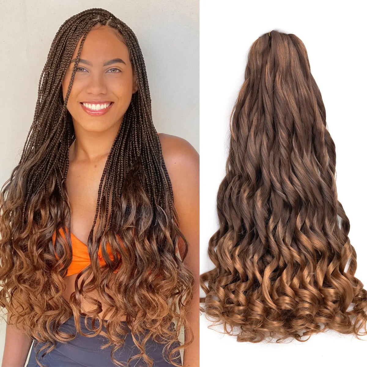 French Curl Braids Hair 22“Loose Wave Bouncy Synthetic Spiral Curls Braiding Hair Extensions Ombre Pre Stretched Hair For Women