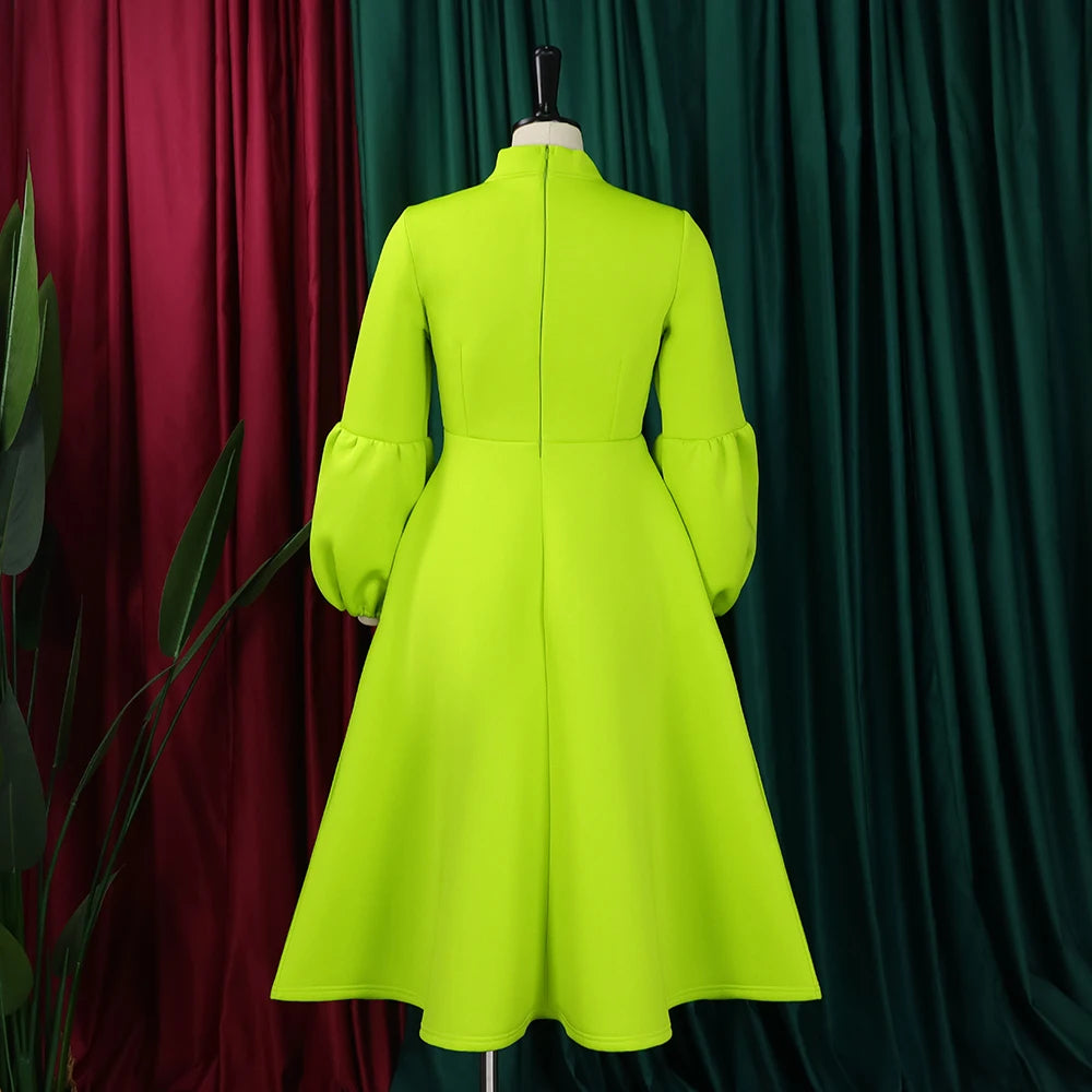 Elegant Party Dresses for Women Luxury Woman 2024 Bow Collar Full Sleeve High Waisted Pleated Mid Calf Birthday Dinner Celebrate