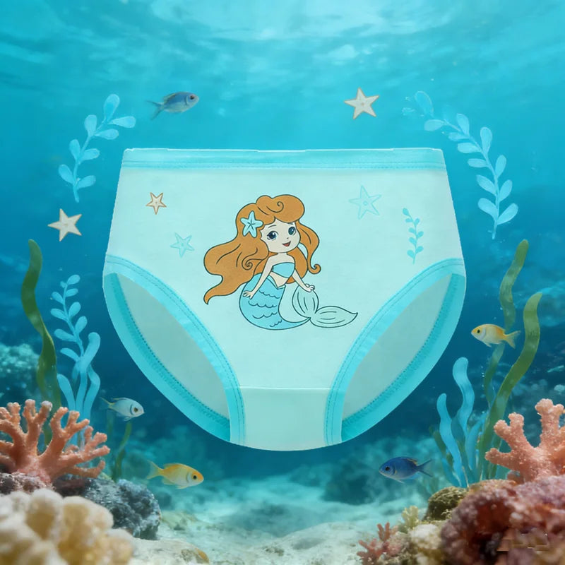Girls Cotton Underwear Cartoon Mermaid Starfish Triangle Panties Breathable Skin-Friendly Antibacterial Crotch Children Clothes