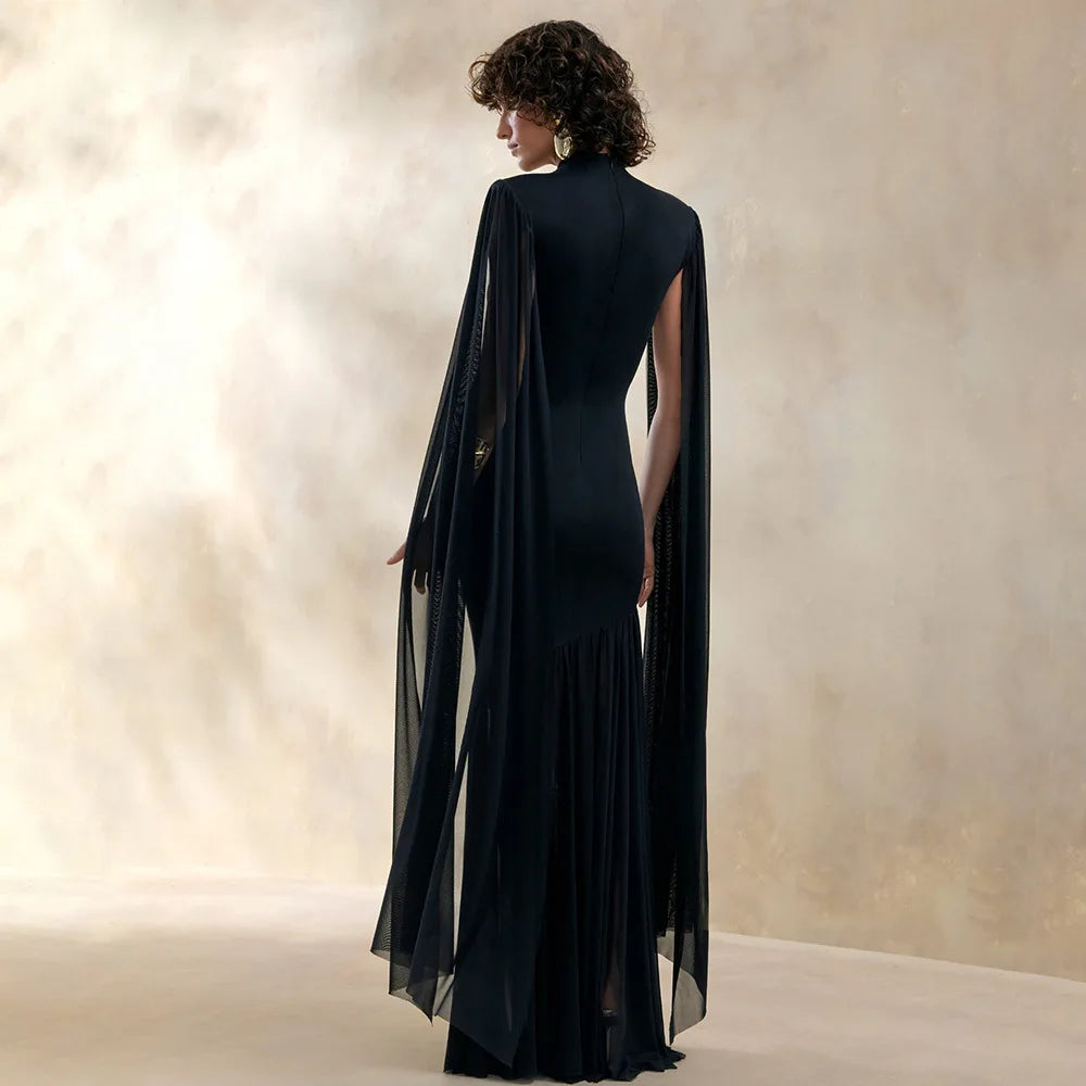 FL Elegant And Elegant Evening Dress For Women Featuring Patchwork Design Mesh Ribbon And Pure-Color Long Dress 2026