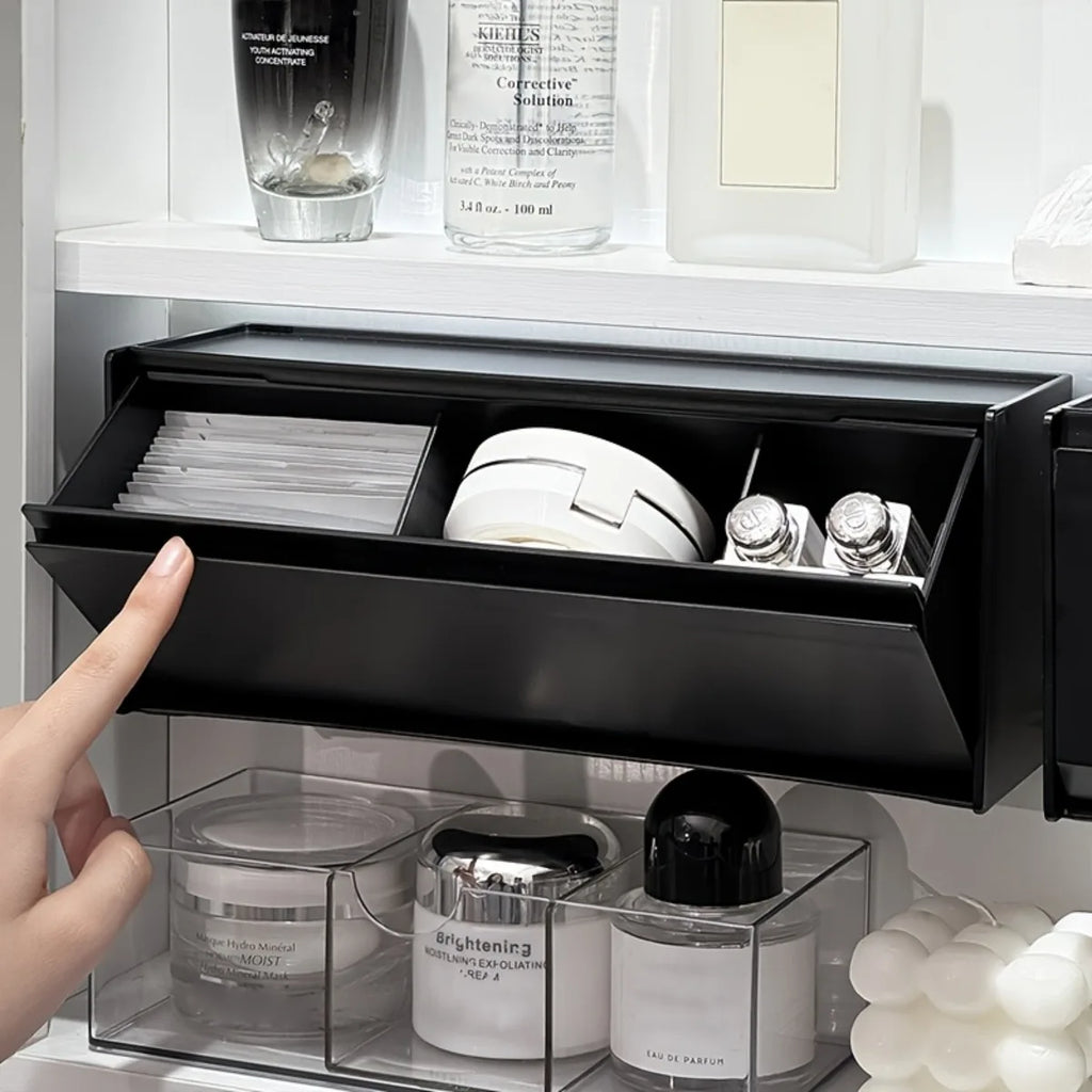 Bathroom Organizer Wall Mounted Storage Box No Drill Adhesive Shelf Flip Top Compartment Space Saving Home Storage Solution