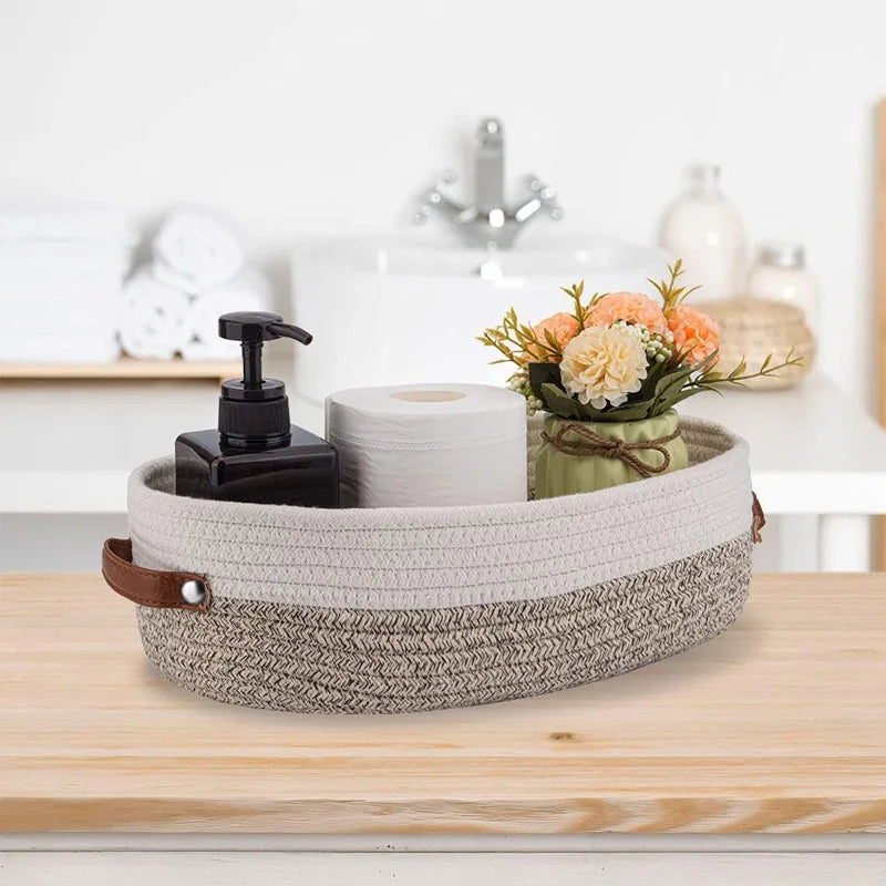Bathroom Storage Basket, Oval Woven Multifunctional Desktop Organizer, Toilet Paper Holder, Toy Storage Basket