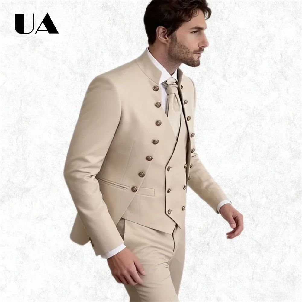Hochzeitsanzug für Herren, afrikanischer Stil, dreiteiliger Anzug mit maßgeschneiderter Passform, Sakko, Weste und Hose, auch in Übergrößen