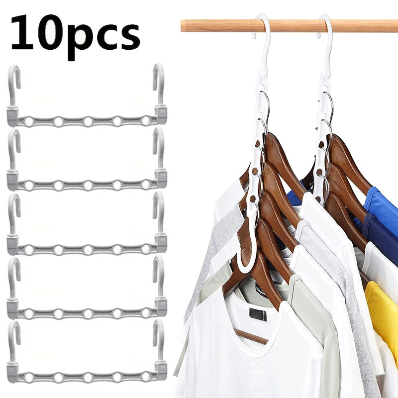 10 Pcs Space Saving Magic Hangers Sturdy Plastic Holder Heavy Clothes Organizer For Dorms Apartments Small Closet