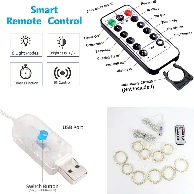 Weihnachtslichtervorhang – USB-betrieben mit 8 Lichtmodi