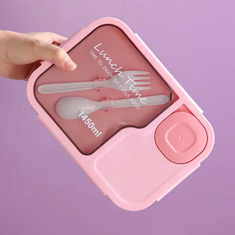 Bento Lunch Box Kid's Lunch Box Microwaveable Bento Box with Tableware Kawaii Heated 3 Grid Sandwich Snack Food Box Food Storage