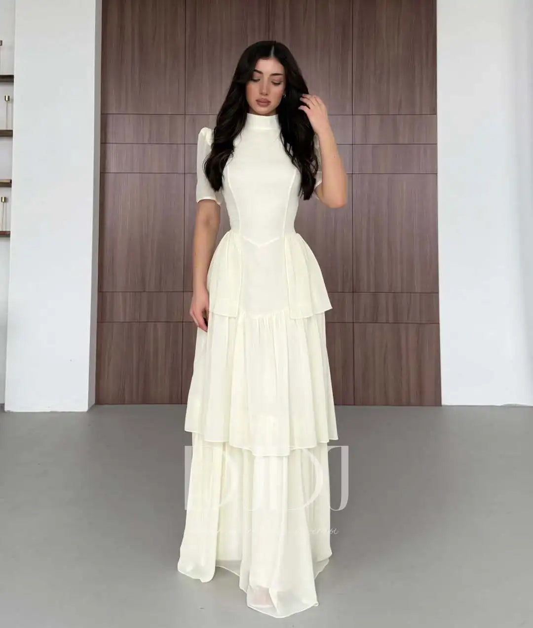 2026 Elegant Dresses For Woman Party Wedding Evening Dress Vestido Temperament Retro Short Sleeves Pleated Solid Color Slim Chic
