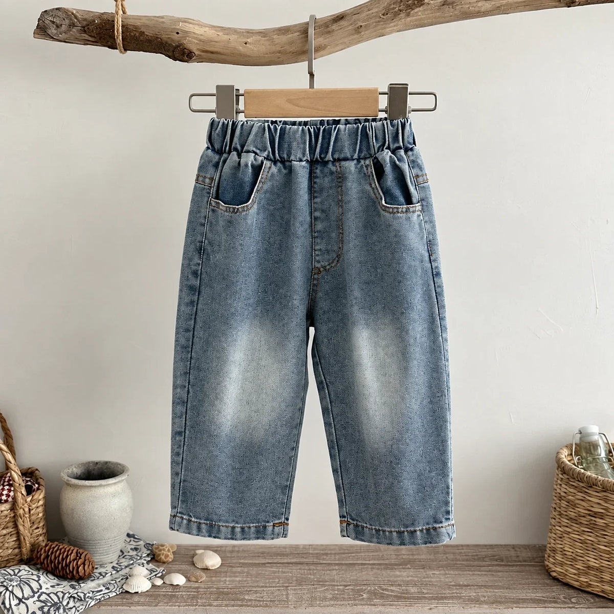 Baby Denim Pants For Toddler Boy Girl, Elastic Waistband Loose Straight Leg Jeans, Kids Casual Daily Wear Trousers