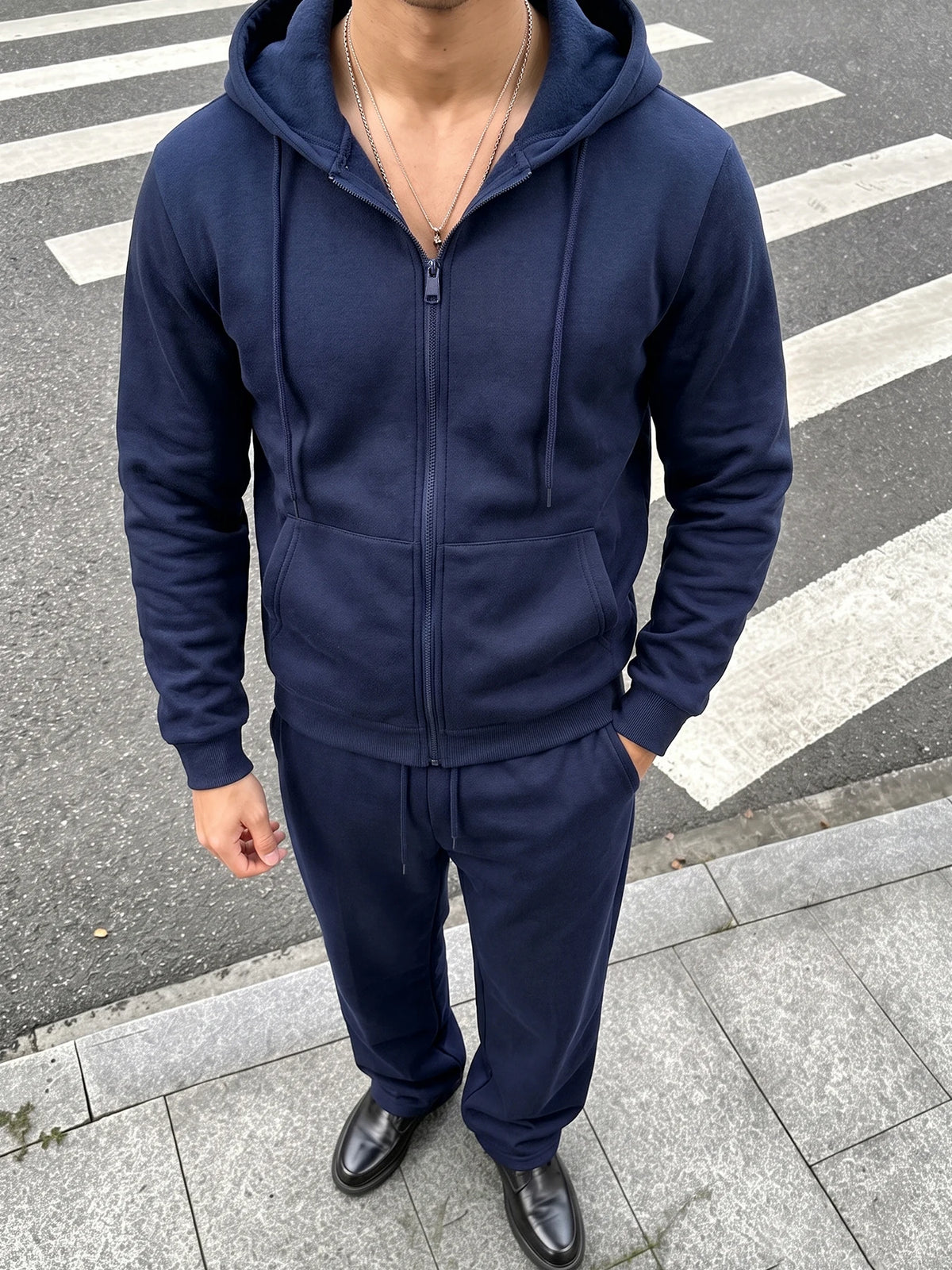 Men 2 Piece Tracksuit Set Full Zip Hooded Sweatshirt + Straight Drawstring Pants Casual Sports Outfit