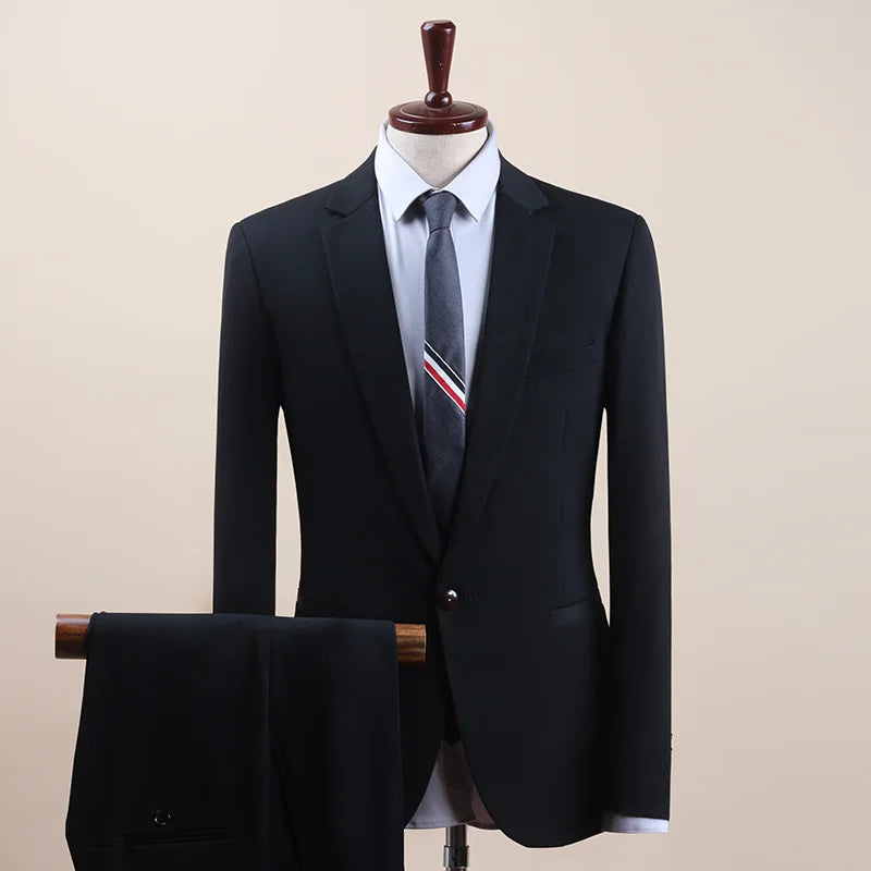 Men 2 3 Piece Suit Set 1 Button 2 Buttons Single Breasted Flat Collar Slim Fit Groom Wedding Business Suit Jacket Vest Trousers