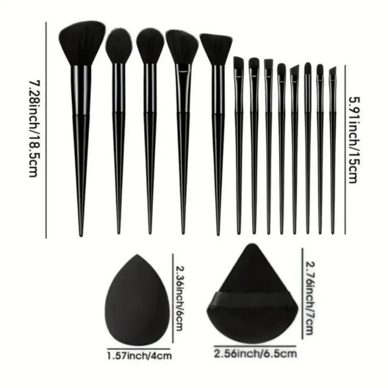 19pcs makeup tool set, including 13pcs soft makeup brushes, 3 triangular powder puffs, and 3 droplet shaped beauty eggs