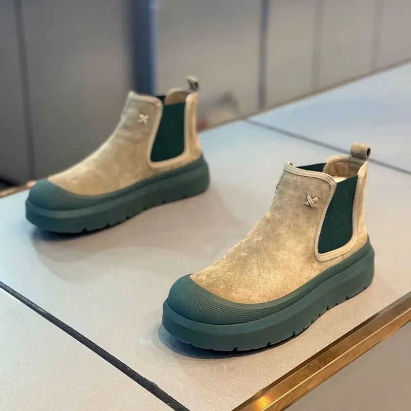 Winter Boot Chelsea Boots Men Vintage Suede Round Headed Cowhide Comfortable Fashion Designer Casual Shoes for Men Fashion High