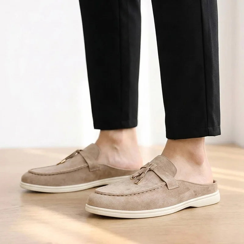 Men's fashion slippers, retro lazy style, thick-soled flat comfortable single shoes, suitable for both indoor and outdoor wear