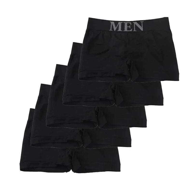 5 Pcs Men’s Boxer Briefs High Elastic Breathable Underwear Soft Cotton Stretch Shorts Comfortable Plain Color Panties