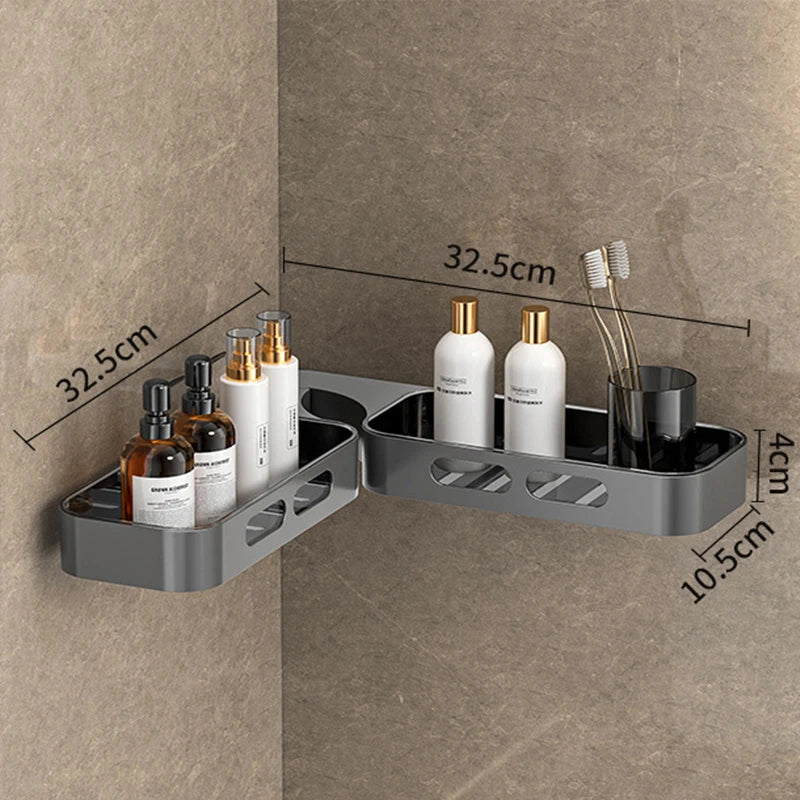 Rotating Bathroom Shelf Organizer 360° Adjustable Wall Mounted Storage Rack Thickened ABS No Drilling Required for Toiletries