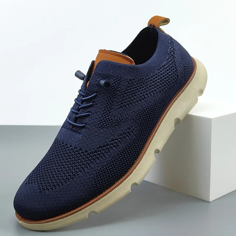 Men Knit Oxford Shoes Breathable Fly Woven Upper Lightweight Thick Sole Lace-up Casual Business Walking Sneakers