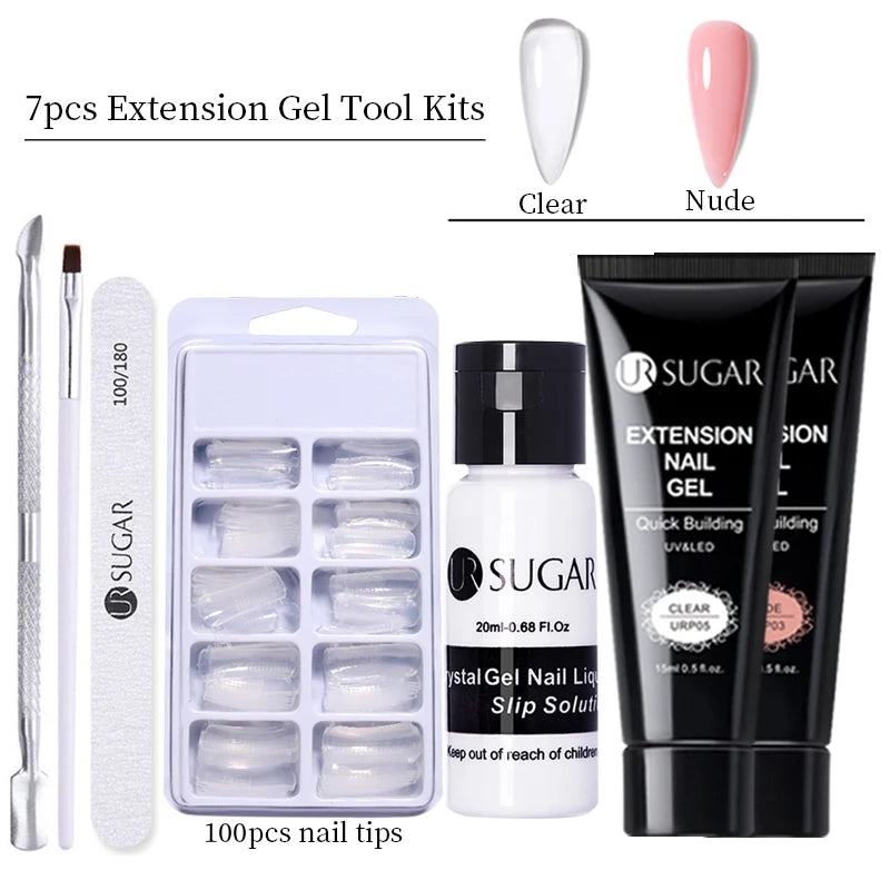 UR SUGAR 15ml Nail Extension Gel Set Acrylic Quick Building Hard Gel For Finger Prolong Form Tips Manicure Extension Tool Kits