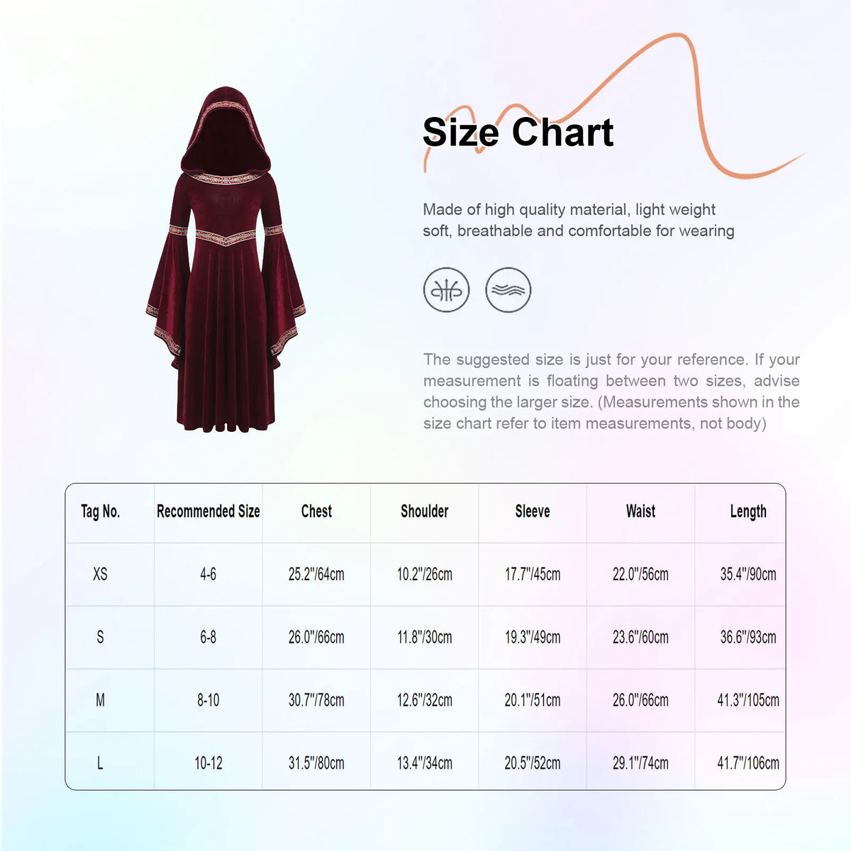 Girls Enchanting Medieval Princess Gown with Embroidered Velvet Trim And Trumpet Sleeves Dress for Halloween Cosplay Events