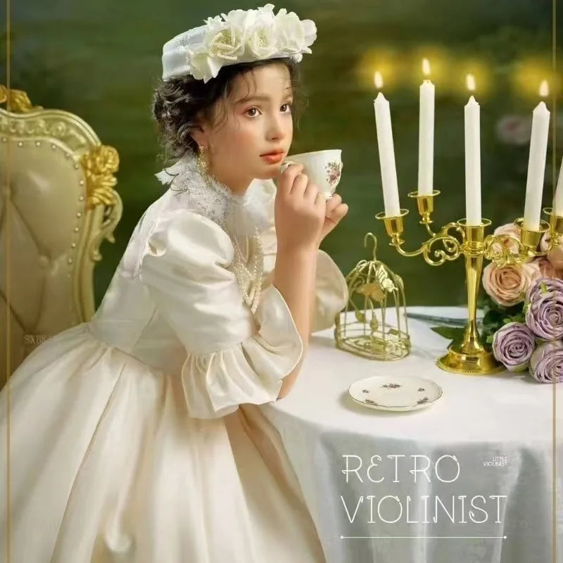Girls Party Princess Dress Flower Girl Piano Performance Dress Satin Children Evening Dress Wedding Costume for Girls