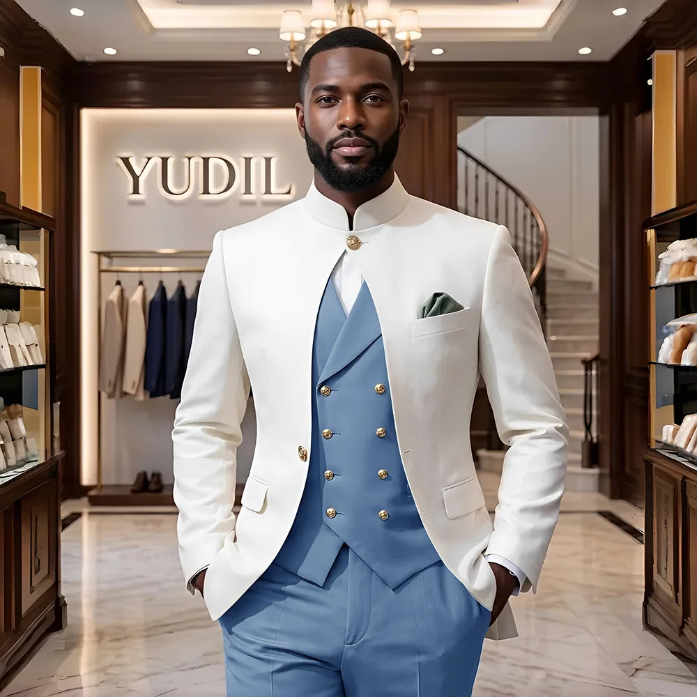 Men 3‑Piece Slim Fit Business Suit Formal Wedding Party Groom Blazer Jacket Trousers Male Suit Set