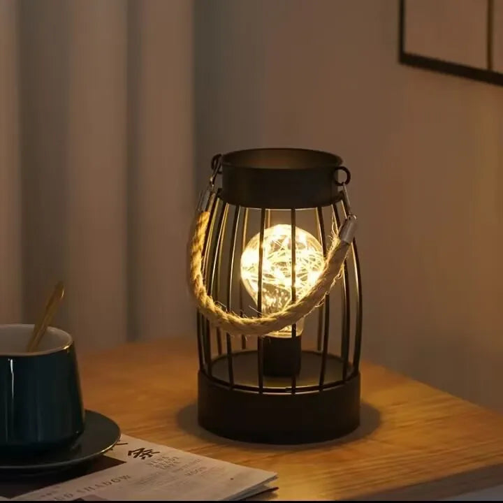 👉 Vintage LED Metall-Tischleuchte im Käfig-Design