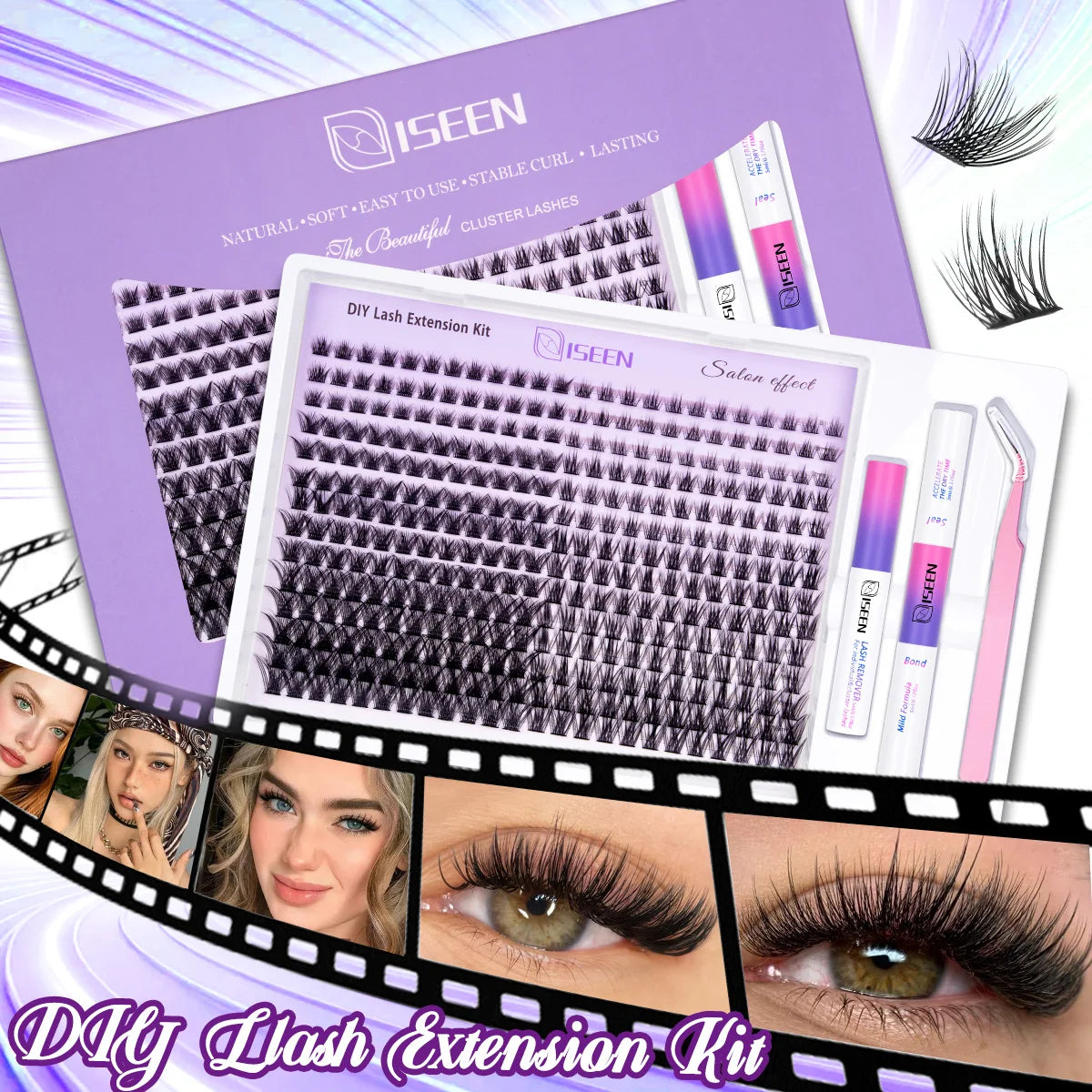 Lash Clusters Kit Eyelash Clusters Manga Fairy Individual Lashes Wispy Cluster Eyelash Extensions with Bond & Seal Lash Tweezer