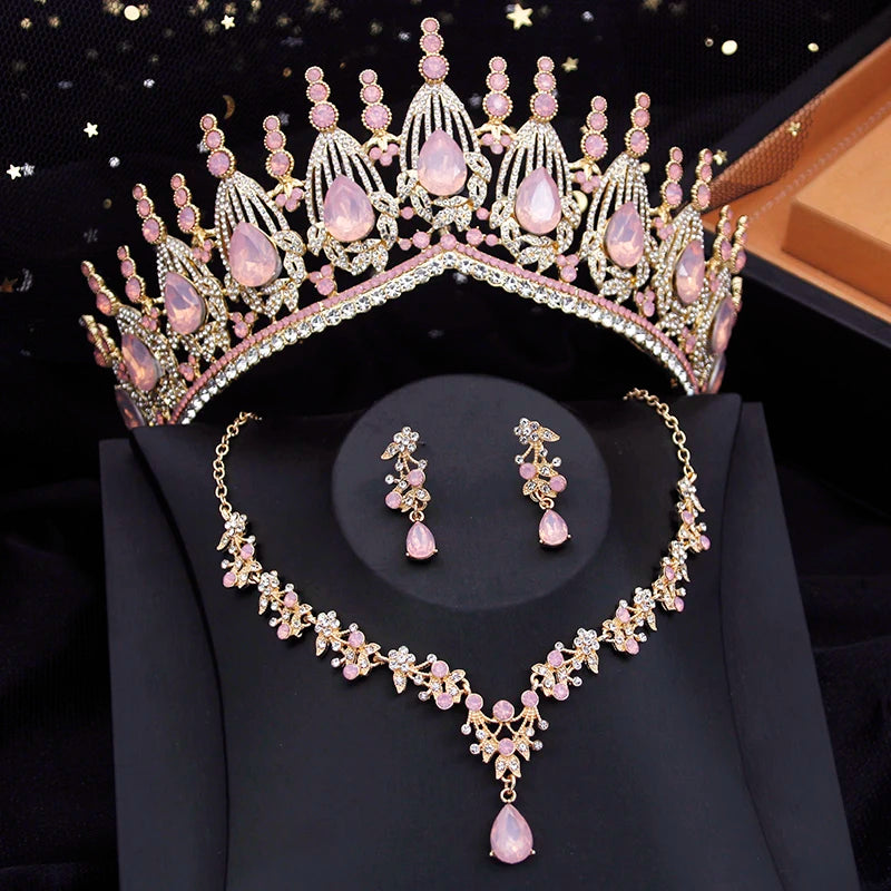 Women Bridal Jewelry sets with Tiara set Bride crown and necklace Earrings sets Princess Wedding Party Prom