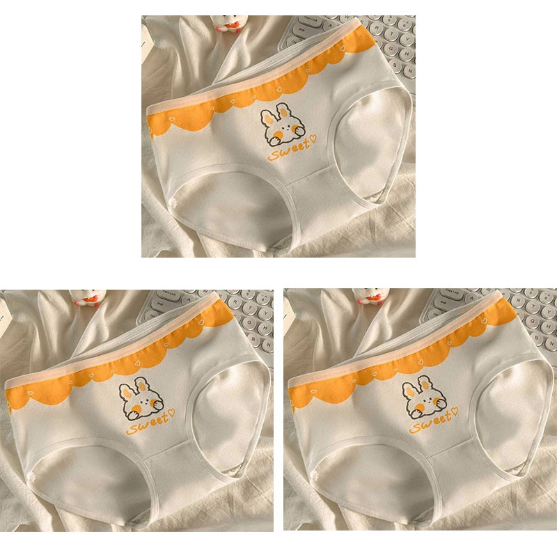 3pcs Cotton Girls Panties Adolescent Mid Waist Underwears Babys Fashion Briefs Breathable Pantys Students Cartoon Print Lingerie