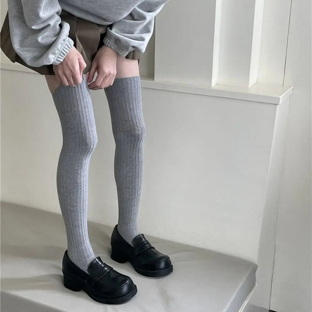 Fashion Pure Cotton Knee-high Socks Solid Color Keep Warm Long Tight Socks Boot Socks Fall Winter