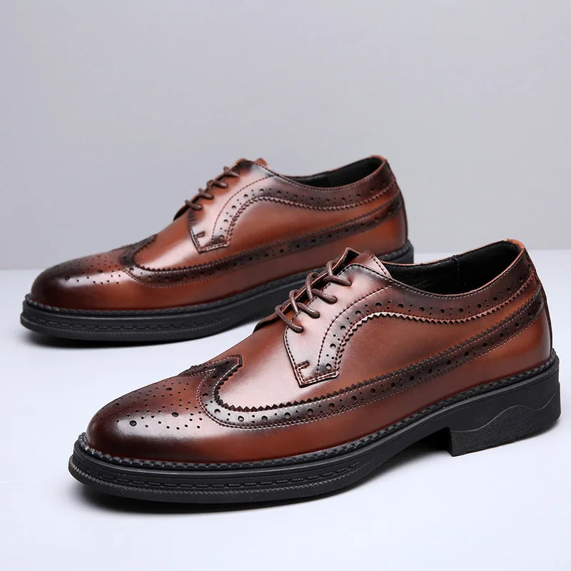 Men's Business Formal Dress Shoes Thick Sole Oxford Leather Shoes British Style Casual Wedding Shoes for Groom Groomsmen Office