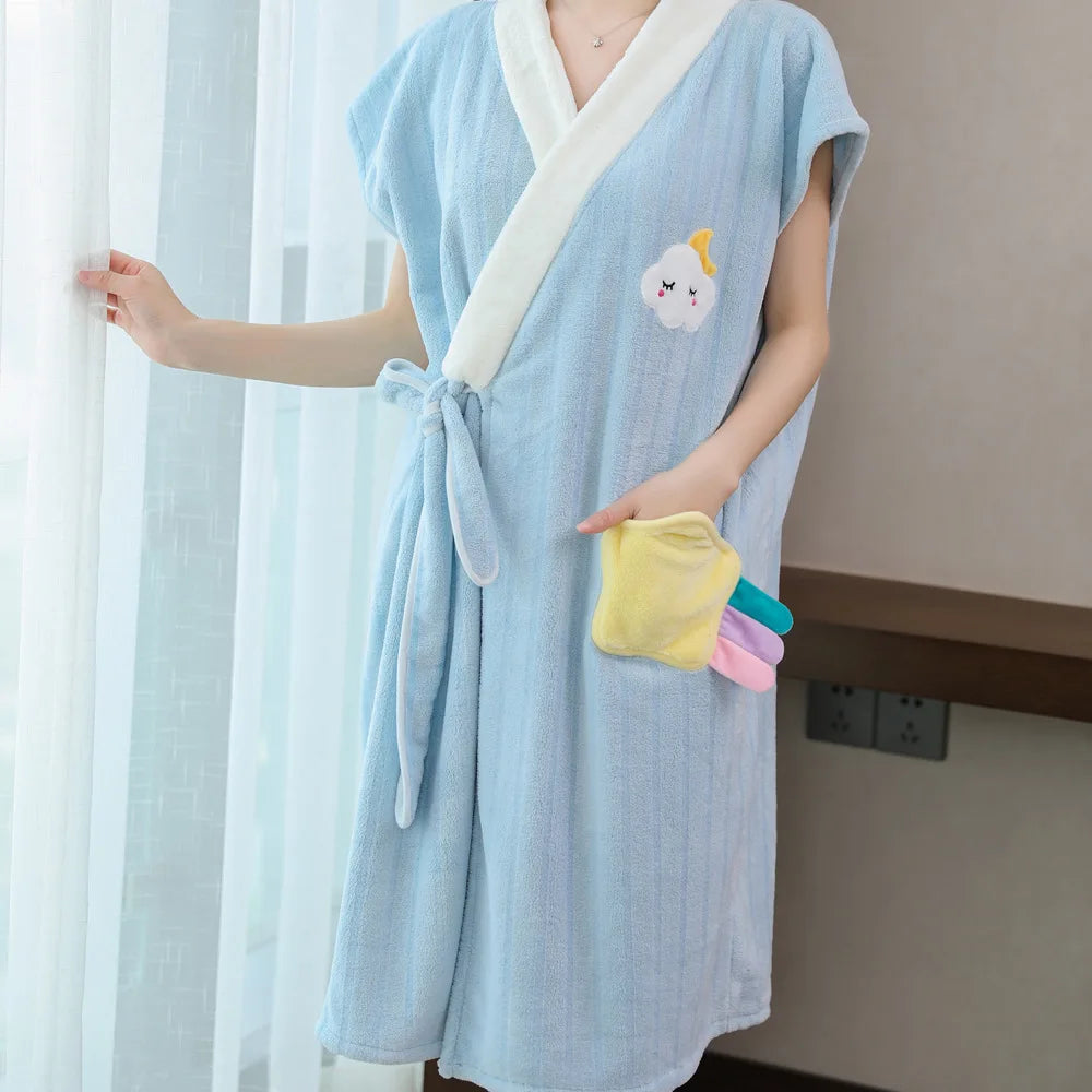 Wearable Bath Towel Bathrobe Women's Homewear Absorbent Quick-drying Comfortable Casual Soft Breathable Loose Nightgown Ladies