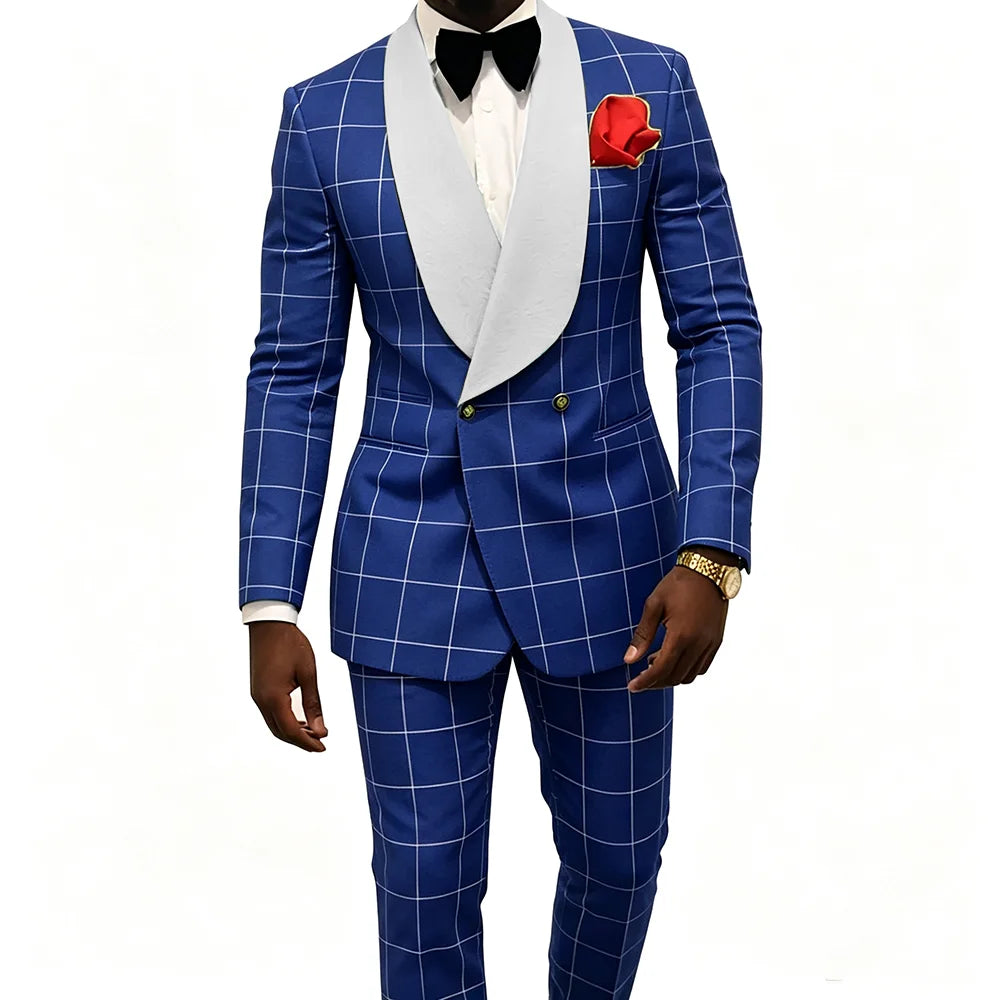 Men's Suit – Plaid Fabric, Groom's Tailcoat for Weddings, Classic Custom 2-Piece Suit (Jacket & Trousers)