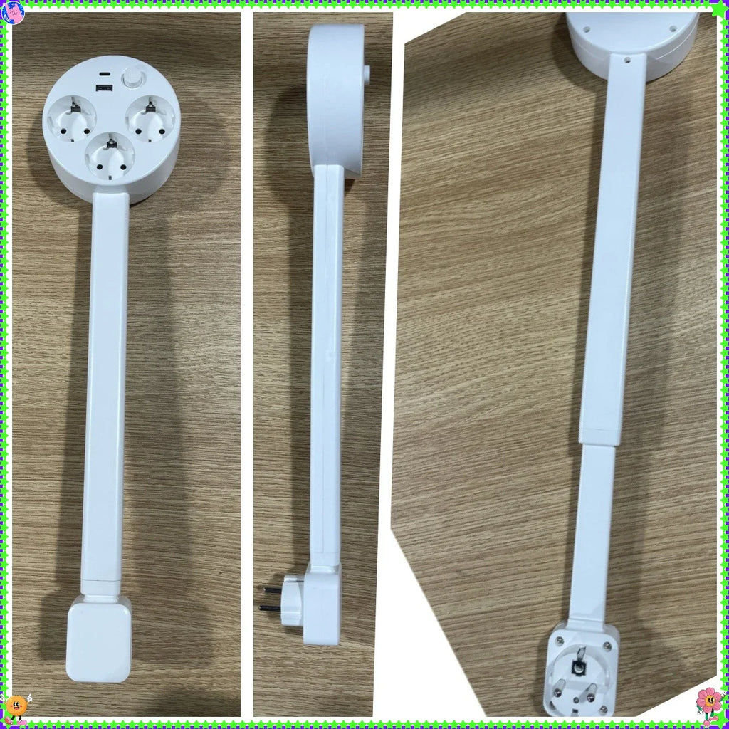 New Rotates 180° Electrical Outlet Extender Adjustable Length White Power Outlets Extender Power Socket Expander For Nightstand