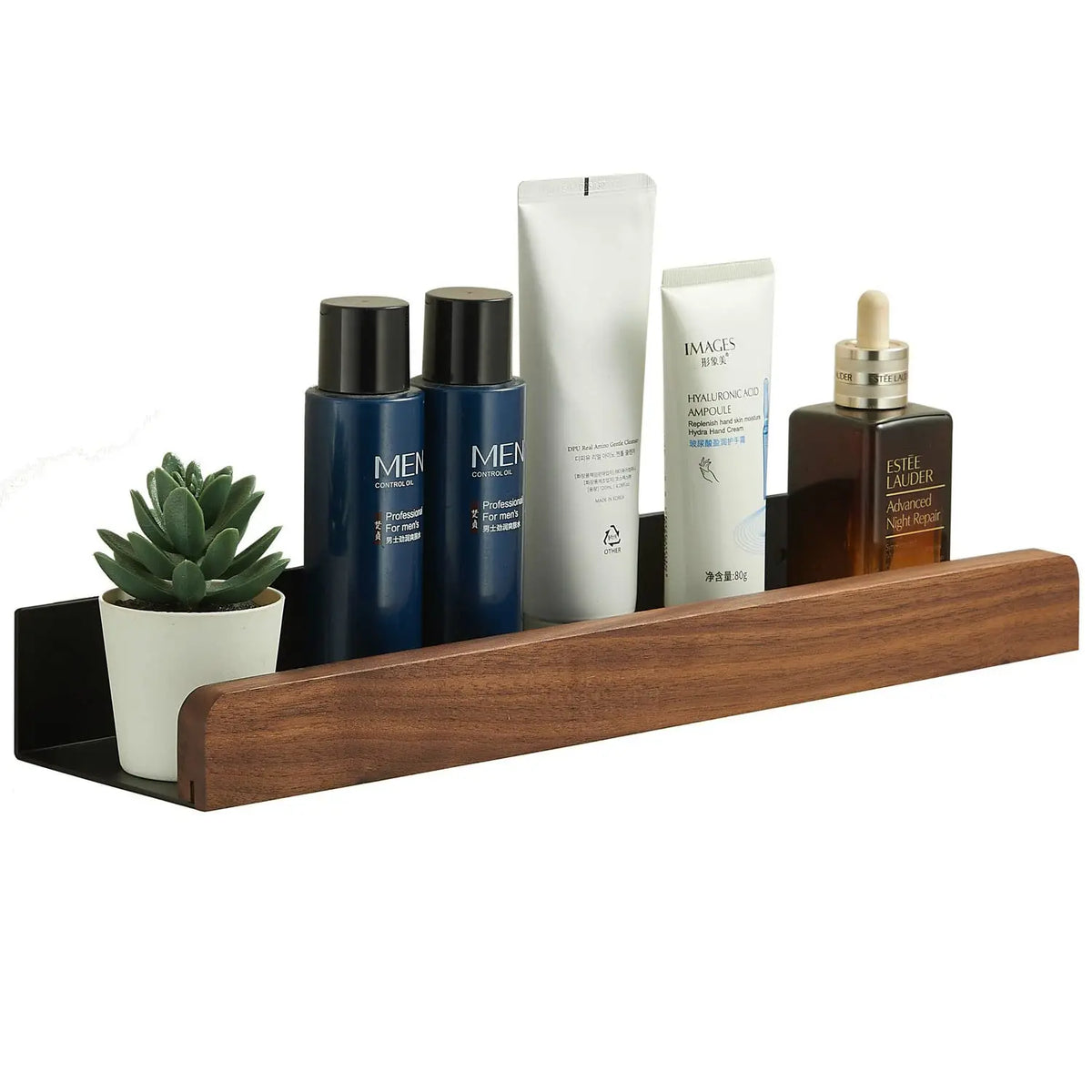 Bathroom Shelf Wall Mounted Organizer Rustic Farmhouse Walnut Solid Wood Floating Corner Shelf with Border for Kitchen Bedroom