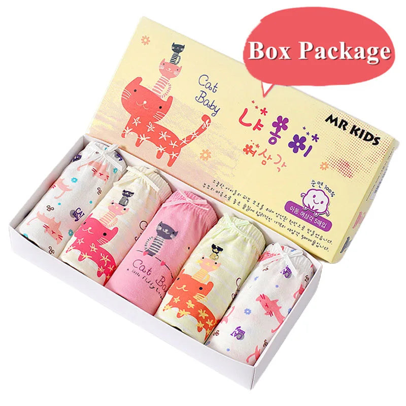 5 Pcs/Lot Cotton Girls Panties Cute Cat Cartoon Girls Underwear 3-13 Years Kids Underpants For Girl Child Panty Children Briefs