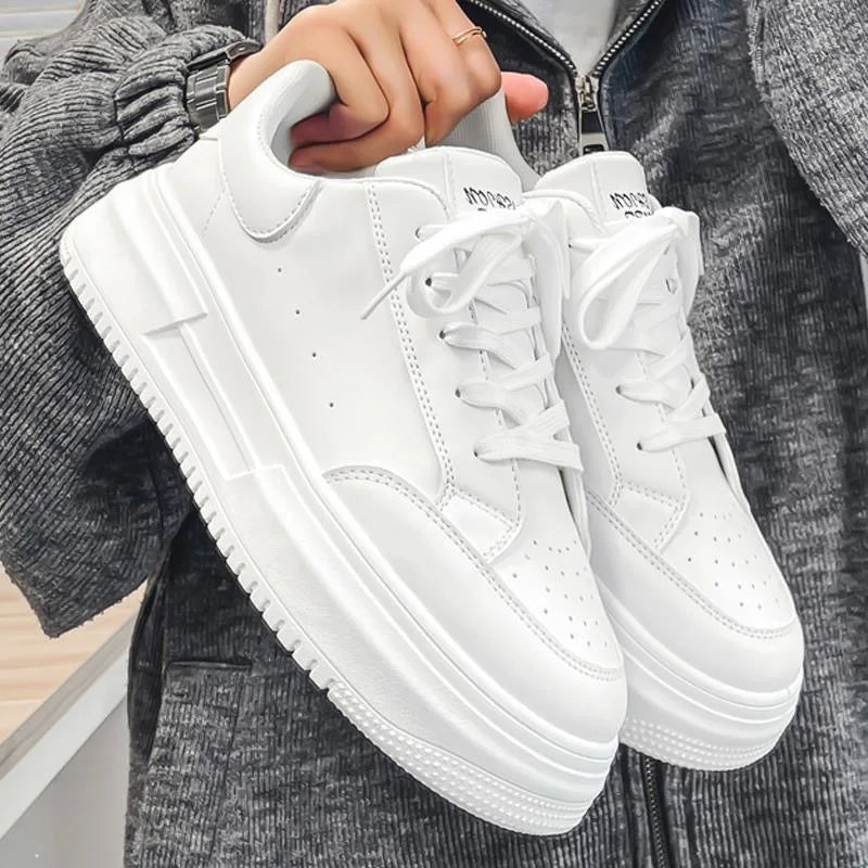 Men's Sneakers Outdoor Casual Shoes Fashion Lace-up Flat Running Shoes Low Top Breathable Tennis Shoe White Platform Men's Shoes