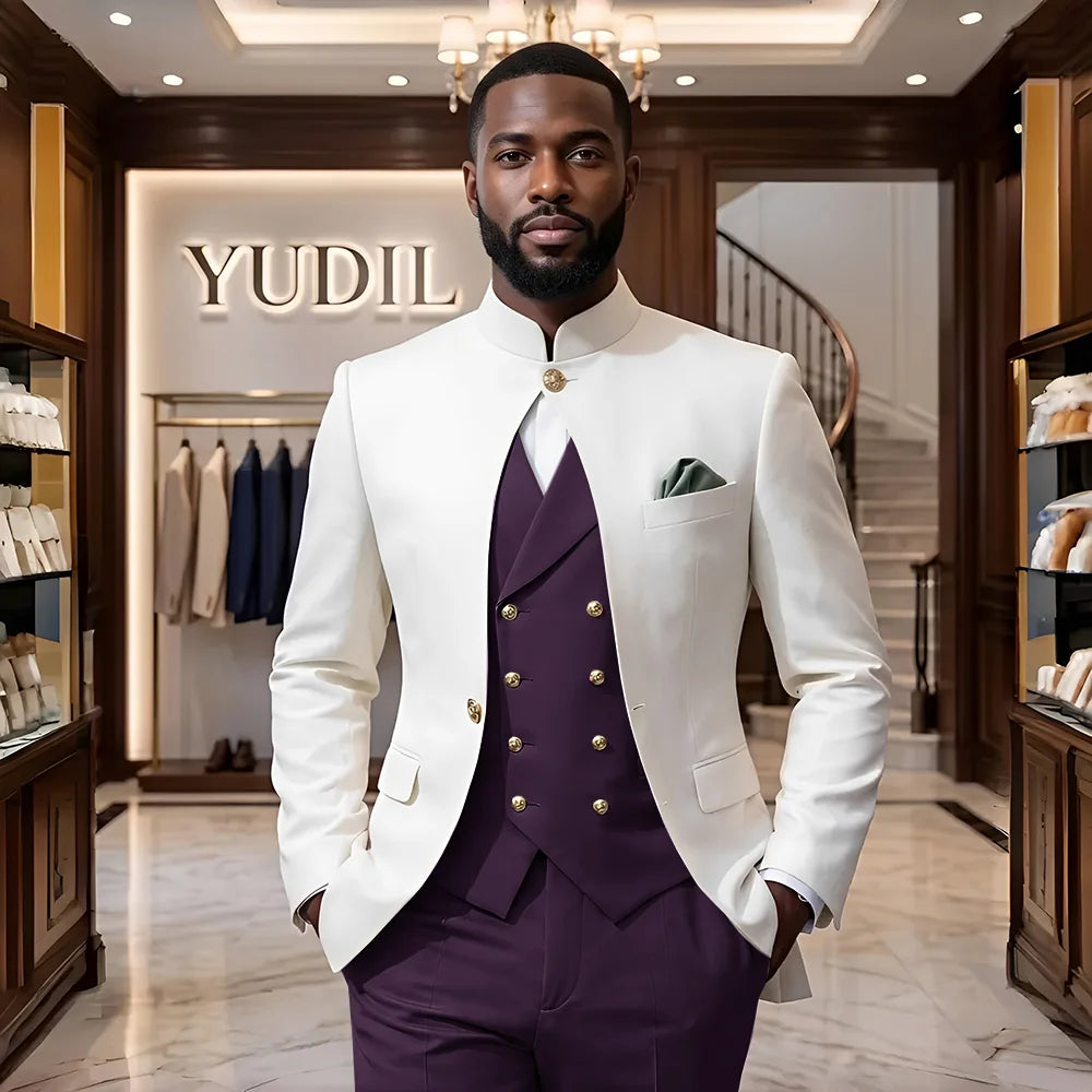 Men 3‑Piece Slim Fit Business Suit Formal Wedding Party Groom Blazer Jacket Trousers Male Suit Set