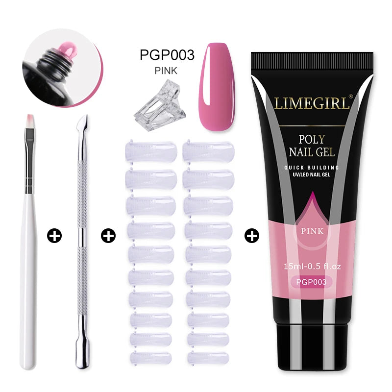 LIMEGIRL  Poly Nail Gel Set Manicure Set Gel Cuticle Pusher Finger Extend Mold Nail Kit All For Quick Extension Manicure Set