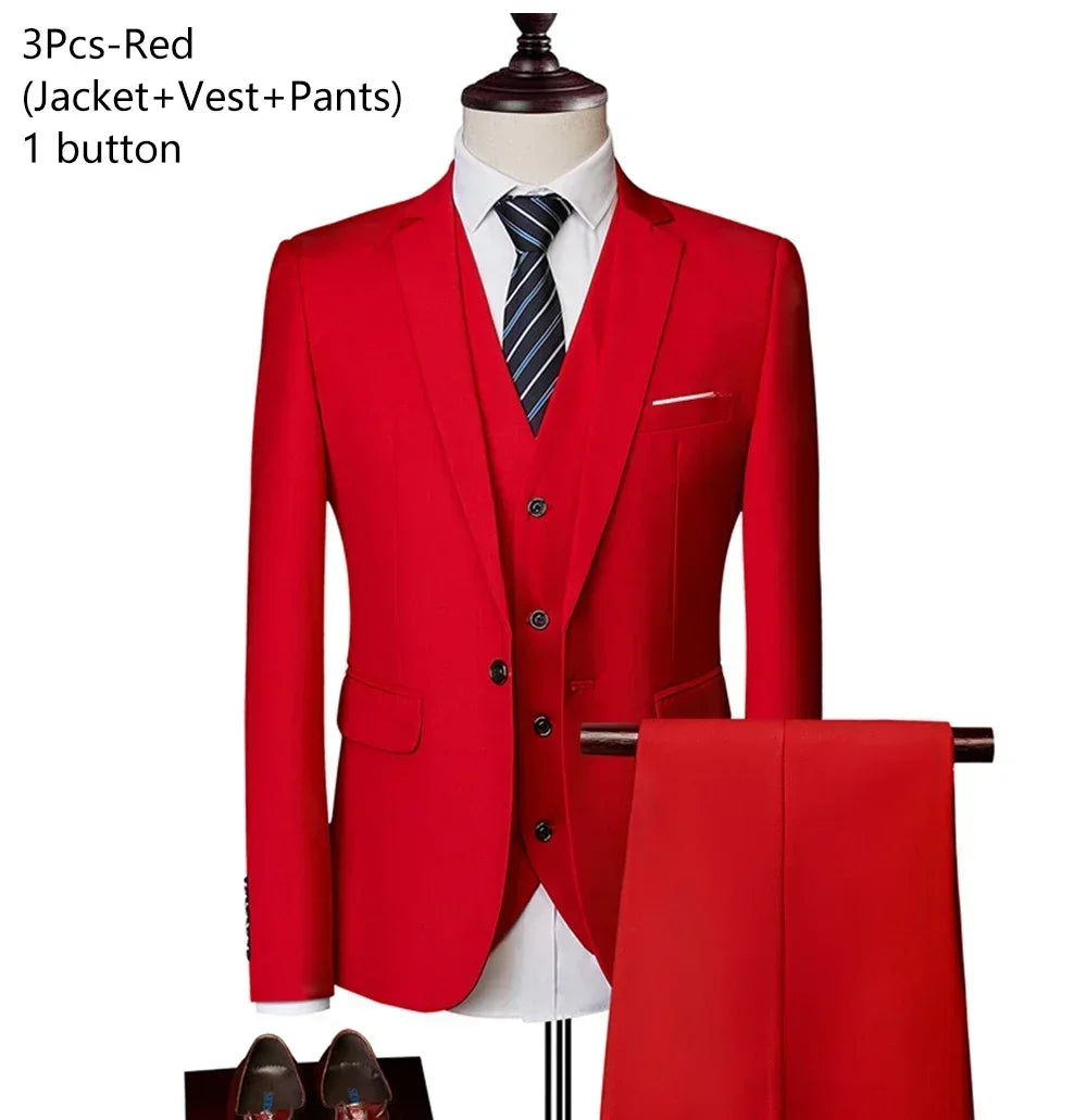 Elegant Suits For Men 3 Pieces 2 Set Fashion Classic Casual Full Jackets Vest Pants Blazers Outfit 2026 Formal Costume