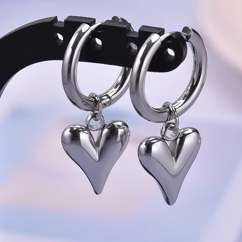 100% Stainless Steel Heart Jewelry Set For Women Accessories Cute Girl Supplies Love Earrings/Rings/Necklace Fashion Party Gift