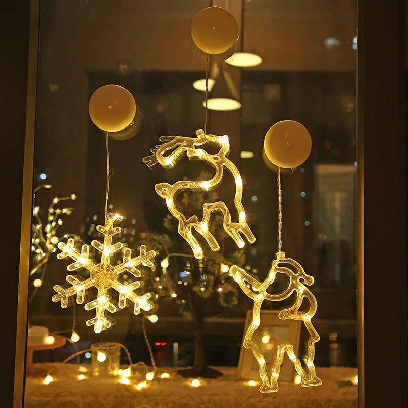 Christmas Ornaments Hanging LED Lights Bedroom Decoration Christmas Decorations Home Window Glass Decoration Warm Battery