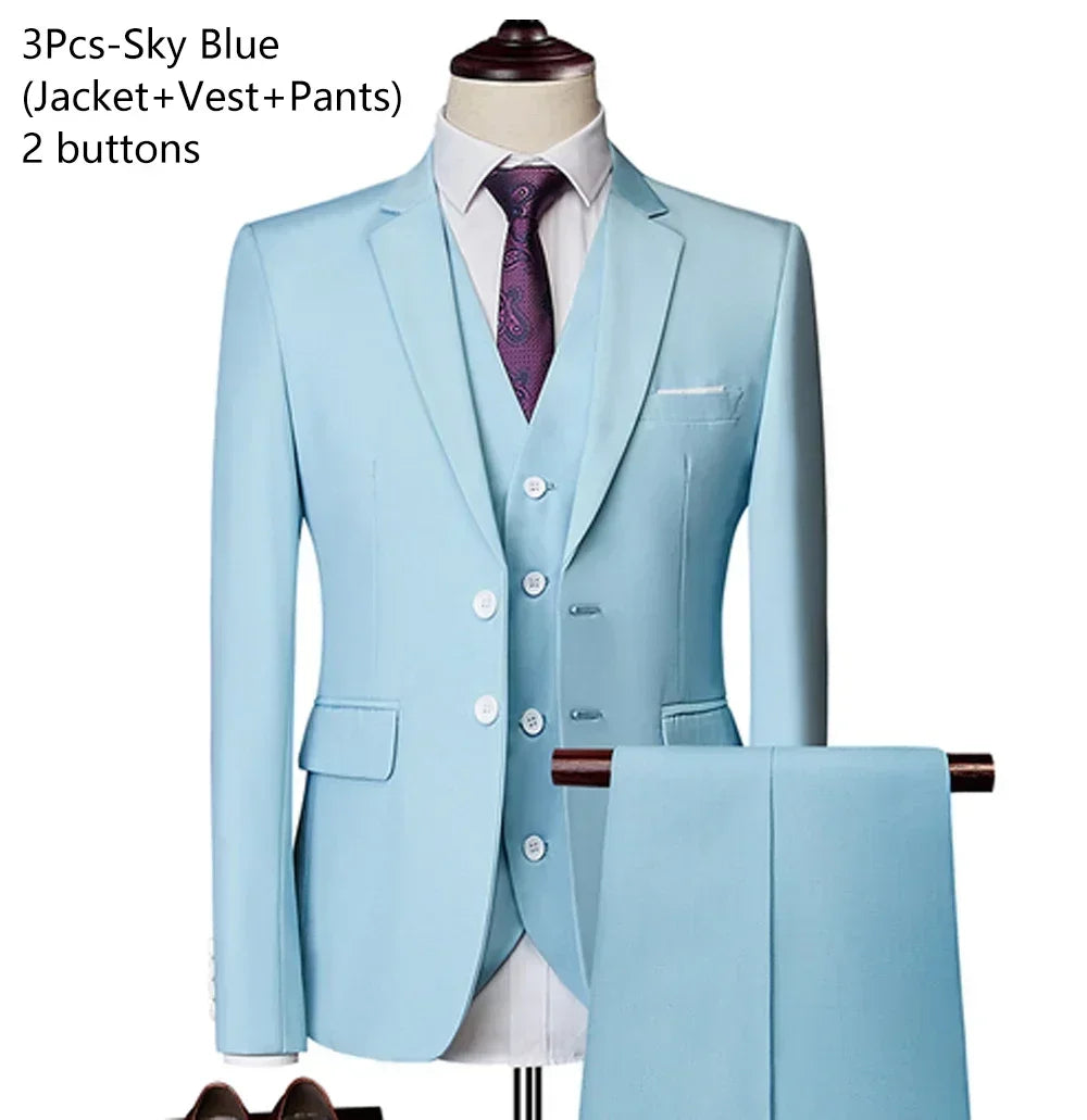 Elegant Suits For Men 3 Pieces 2 Set Fashion Classic Casual Full Jackets Vest Pants Blazers Outfit 2026 Formal Costume