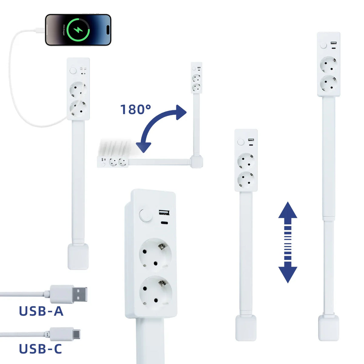 Electrical Outlet Extender 3 Sided 6 Outlet 4 USB Wall Tap for Home Office Travel Safety