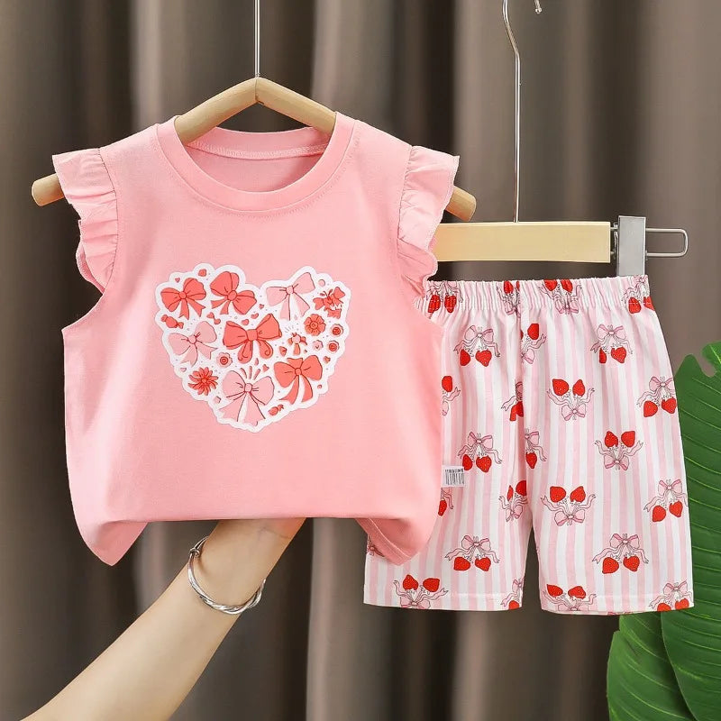 Baby Girls Clothes Sets for Kids T-shirt Tops+Short Pants Clothes Sets Toddler Girl Cute Printed Summer Infant Clothing Sets